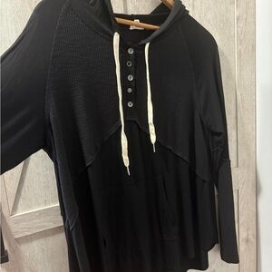 POL Black and Cream Button-Up Hoodie